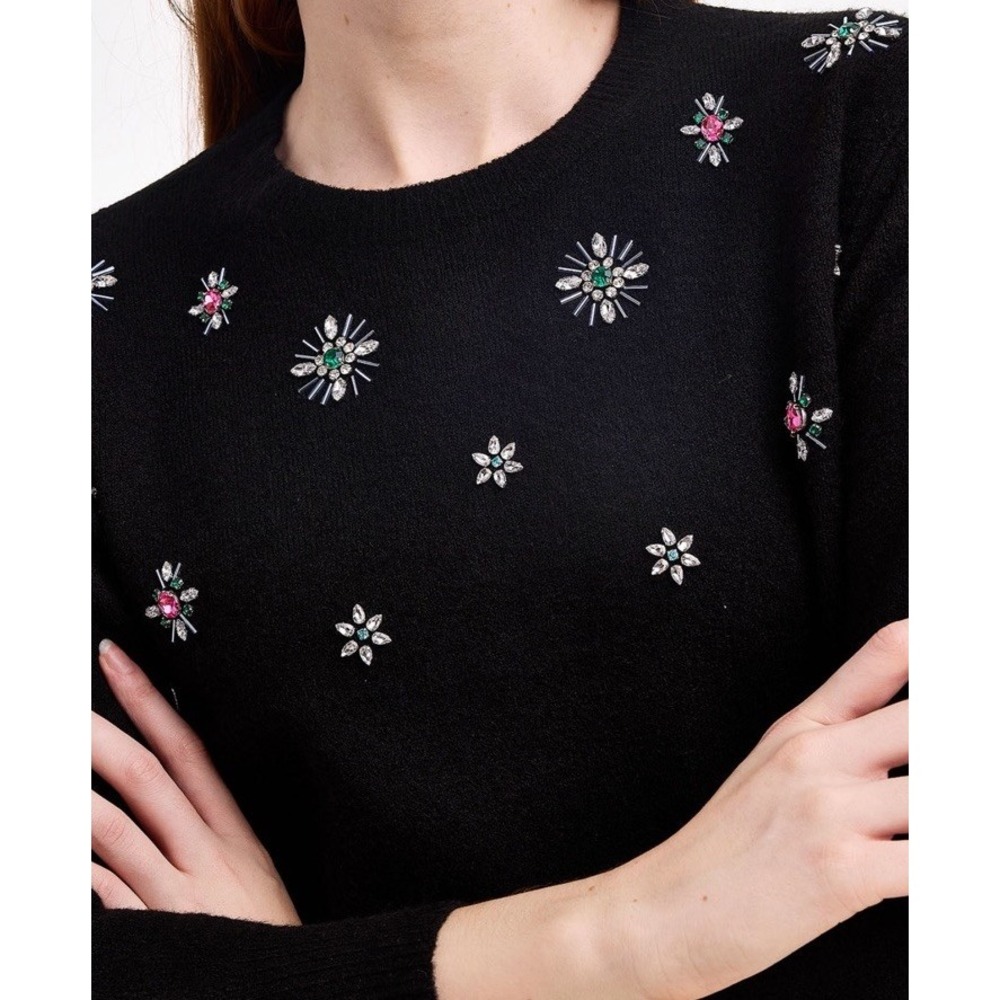 Draper James Women Embellished Black M Crewneck‎  Sweater Belle Meade